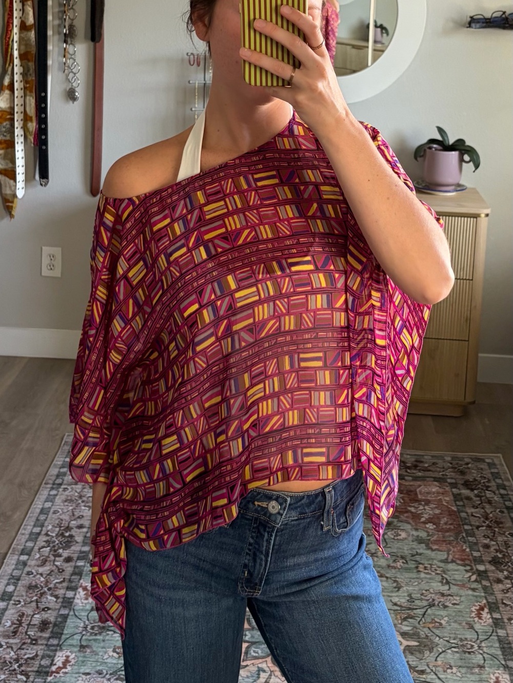 Attention Geometric Sheer Batwing Poncho Top M